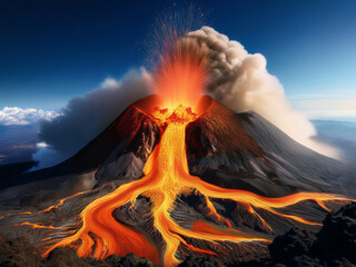 Vector diagram of volcano with Hungarian labels and vents
Volcano anatomy diagram showing eruption and lava stream