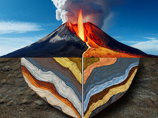 Volcano anatomy diagram showing eruption and lava stream
Educational volcano cross-section with labeled features