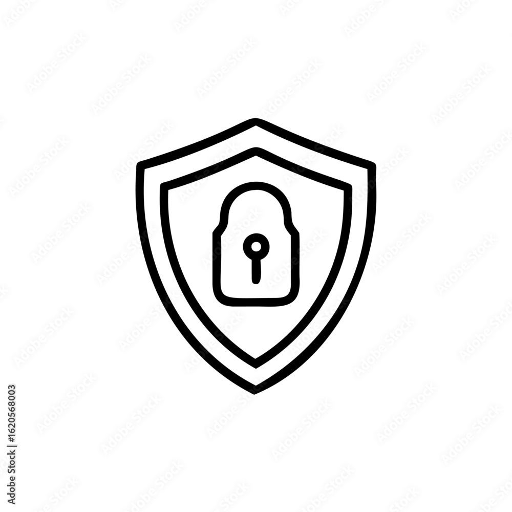 Poster outline a shield with a lock symbol inside on security protection