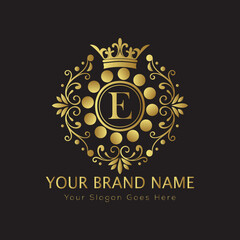 Letter Luxury brand logo design with a royal gold crown emblem and elegant typography	