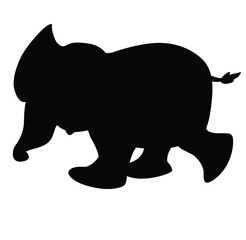 Cute cartoon hand drawn vector baby elephant silhouette.