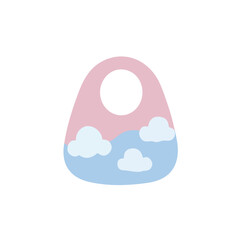New Simple flat 2D icon of a baby bib with cute cloud design isolated on a white background, vector, ideal for animation, vector, web design, digital illustrations, and minimalist design, clipart, eps