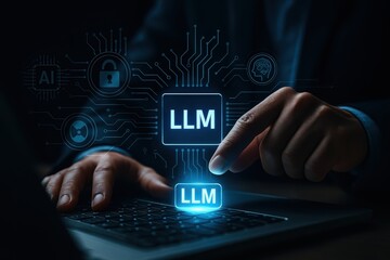 Naklejka premium Digital Interaction with Large Language Model Technology Concept