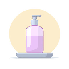 New Illustration flat 2D icon of purple shampoo bottle with pump isolated on a white background, ideal for animation, vector, web design, digital illustrations, and minimalist, clipart, EPS vector set