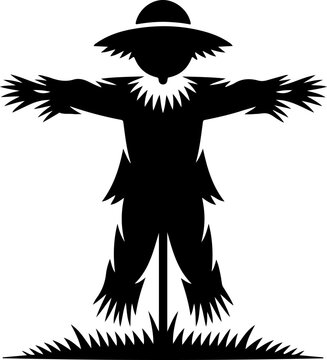 black silhouette vector of a scarecrow standing in a field