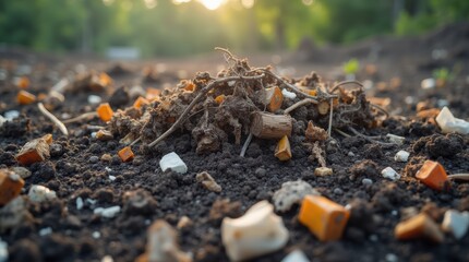 Obraz premium Various waste materials slowly breaking down showing natural degradation process over months