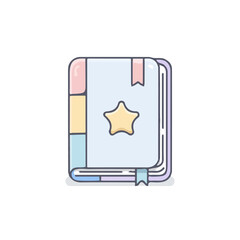 New Simple illustration flat 2D icon of bedtime storybook, notebook icon isolated on a white background, vector design, ideal for animation, web design, digital, and minimalist design, clipart