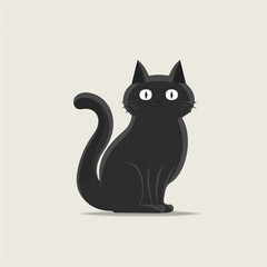 New Simple illustration flat 2D icon of cute black cat  isolated on a white background, vector design, ideal for animation, web design, digital, and minimalist design, clipart