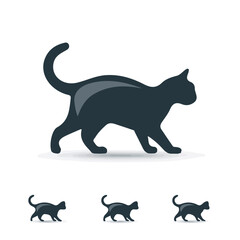 New Simple illustration flat 2D icon of black cat side view isolated on a white background, vector design, ideal for animation, web design, digital, and minimalist design, clipart