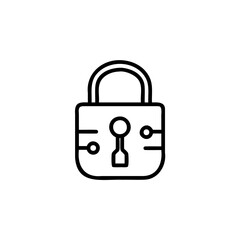 Outline cybersecurity lock icon with circuit board elements data protection