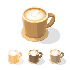 Obraz premium A Simple 2D flat illustration of a cappuccino in a ceramic mug with cream collection isolated on a white background, vector 2D design, icon, flat 2d illustration art, Eps painting, Vector set