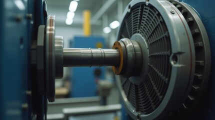 Naklejka premium Mechanical rotor shaft with copper windings rotating rapidly on test stand
