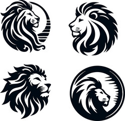 Set of lion face icons in clean vector format. Ideal for mascots, heraldry, or tattoo design.

