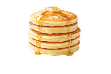  stack of golden pancakes on white ceramic plate isolain on background white