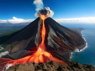Vector volcano diagram showing eruption and internal structure

