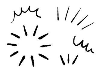 Obraz premium 手書きの黒い気づき線 漫符アイコンセット