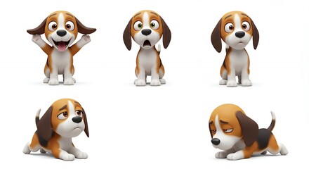 Obraz premium Beagle puppy cartoon expressions set