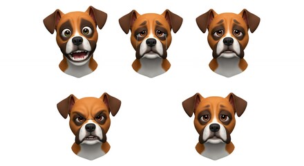 Boxer dog expressions vector illustration set