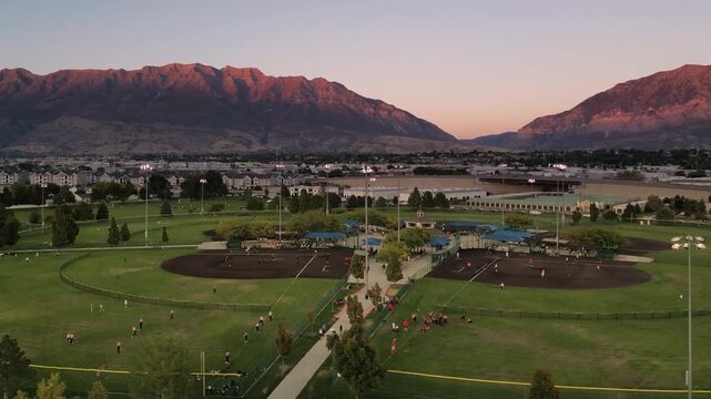 Sports park with baseball and softball diamonds in Utah