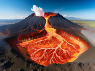 Cross-sectional view of erupting volcano with labeled geological elements
Vector volcano diagram with crater, lava flow, and ash plume in eruption