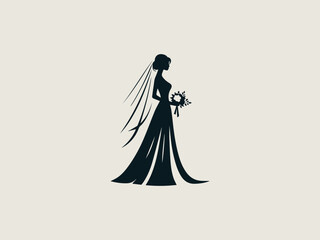 Minimalist flowing wedding dress vector logo for modern wedding planners