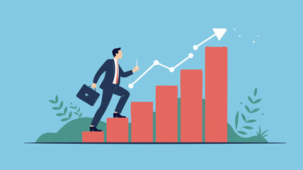 Business Growth SVG Illustration with Bar Chart and Businessman Flat Style Vector SVG Design