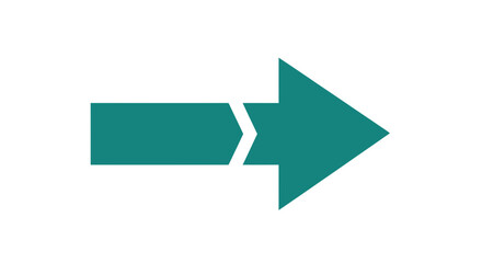 Teal arrow pointing to the right with a rectangular body on a white background in a simple design