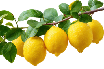 Harvesting fresh lemons orchard food photography bright close-up. Isolated on transparent background, png.