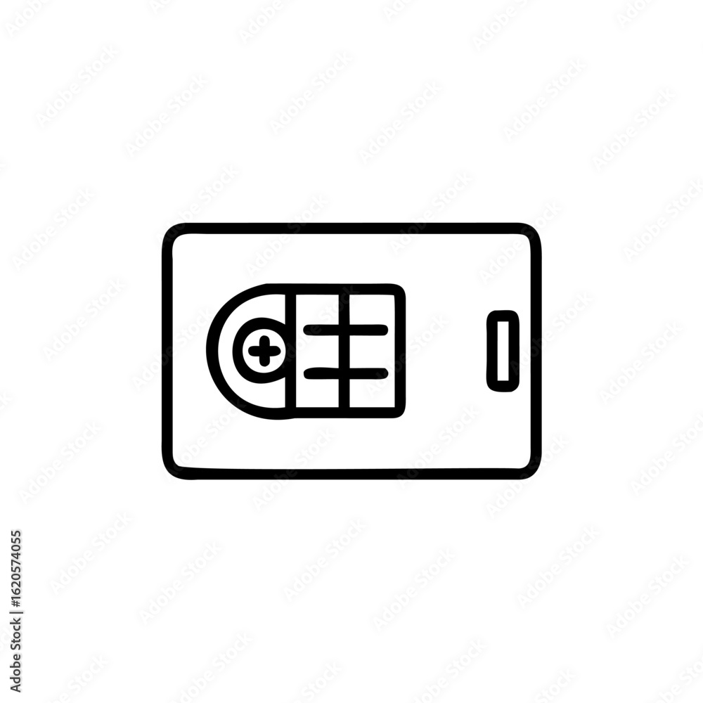 Poster outline icon a security vault with dial handle safe lock