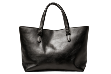 Stylish black tote bag urban setting product photography fashion. Isolated on transparent background, png.