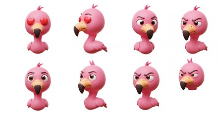 Pink flamingo character expressions illustration