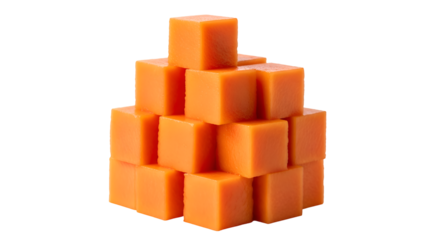 Pile of Orange Cubes Stacked Neatly on Transparent Background, Food Presentation, Isolated