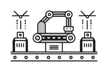 Obraz premium Industrial Welding Zone Conveyor Factory Minimal Line Art
