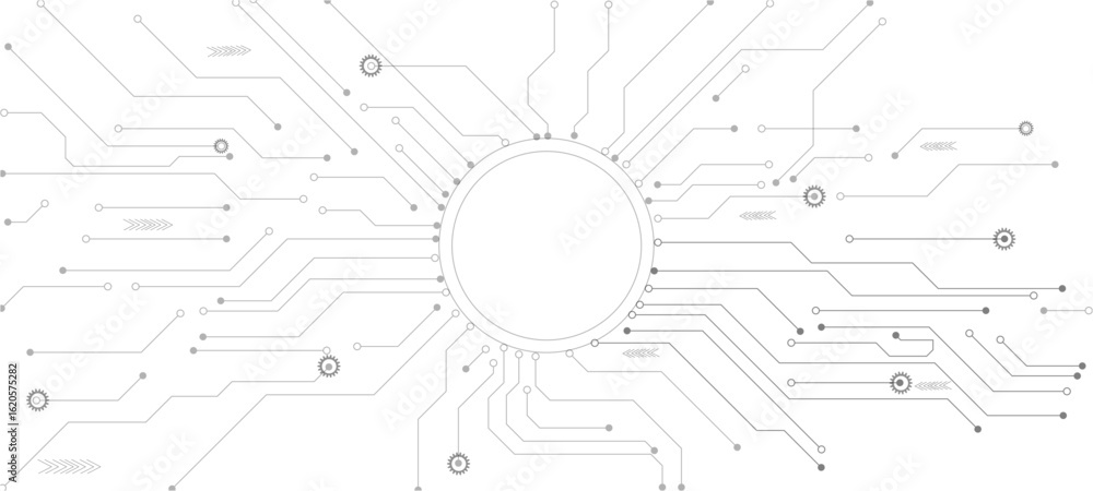 Poster printed circuit board black and white circle shape symbol of computer technologyelectronic circuit b