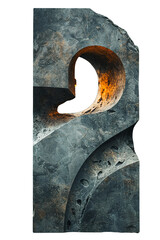 Number 2 Carved from Stone with Artistic Texture and Lighting . Transparent PNG. Isolated Rock Typography on White Background