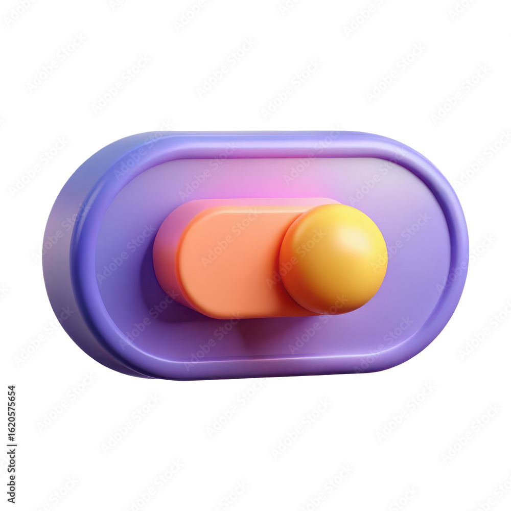 Poster modern 3d rendered toggle switch control element with a purple base and orange slider in the off pos