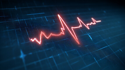 Digital heartbeat waveform displayed on a futuristic background with a glowing effect