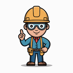 Vector SVG Illustration of Construction Worker Character in Modern Flat Style with Helmet Goggles and Tool Belt