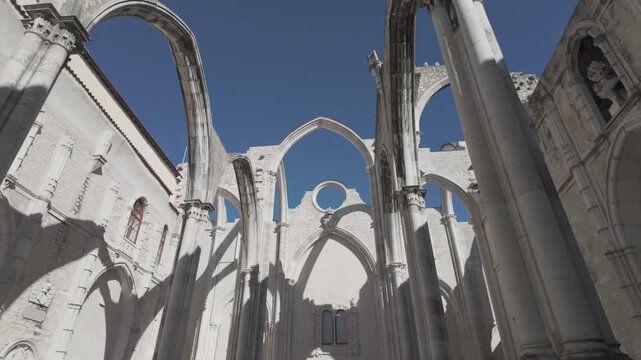 White stone walls of a roofless cathedral in Lisbon