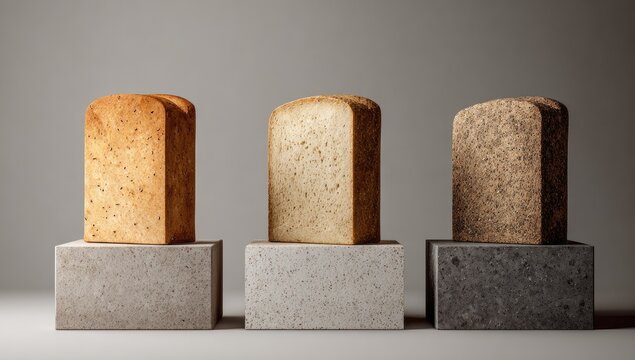 Three loaves of artisan bread on textured risers