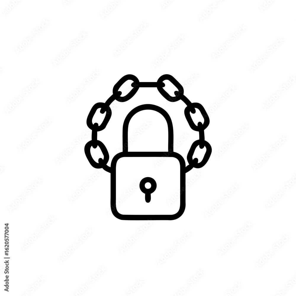 Poster outline padlock icon with chain links surrounding it security protection