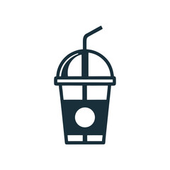 Dark blue icon of a takeaway coffee cup with straw on white background drink beverage
