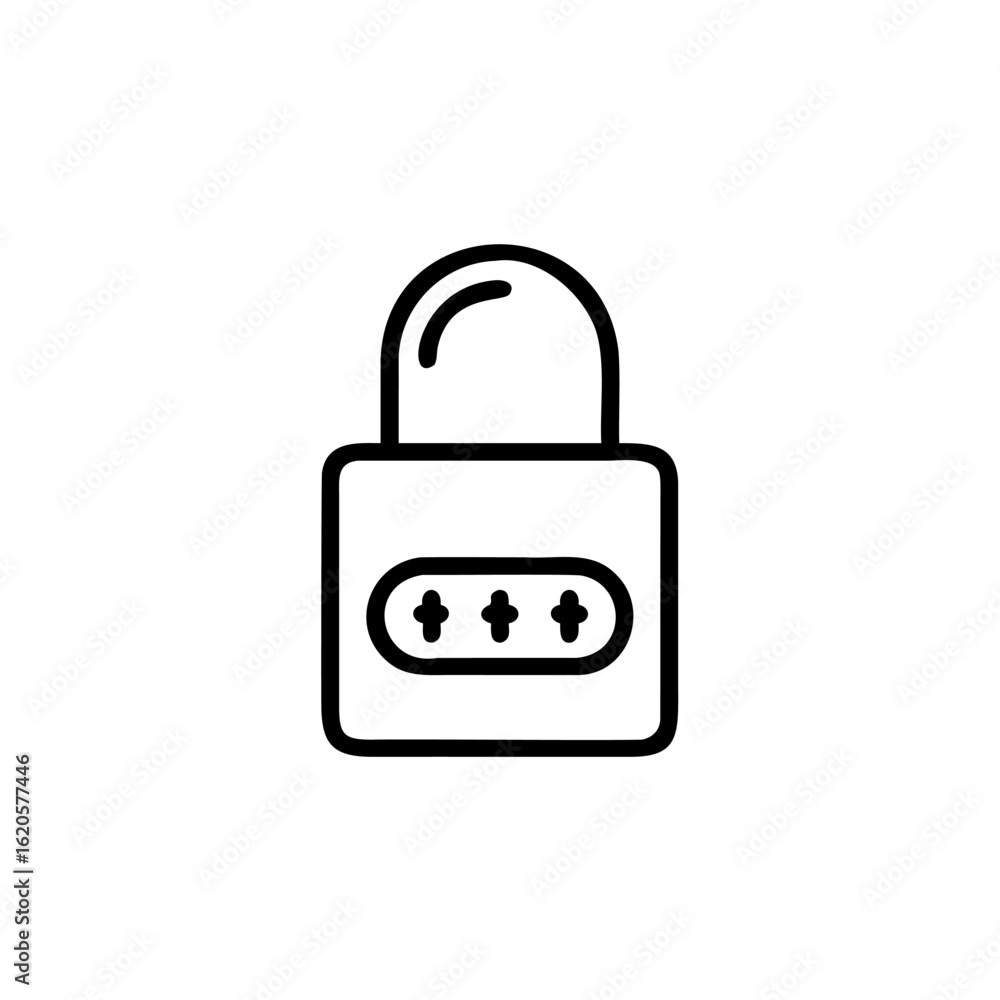 Poster outline padlock icon with three plus symbols inside security privacy