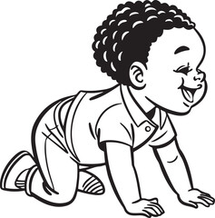 Naklejka premium This cheerful baby cartoon represents the innocence and movement of early childhood, perfect for infant-related products, parenting blogs, and learning materials.