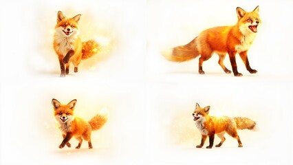 Four different images of a fox background colorful expression creative depth frame illustration backgrounds movement elements composition gesture style scene layers motion figure cartoonish