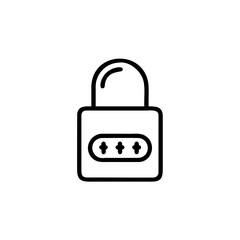 Outline padlock icon with three plus symbols inside security privacy