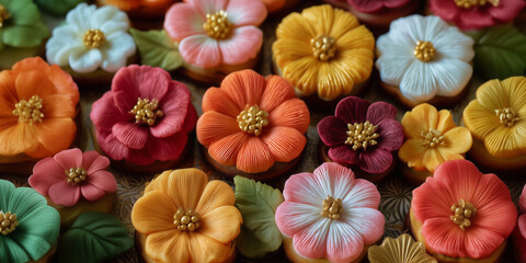 Pretty icing flower decorations for baking and cakes.