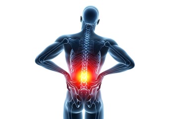 Illustration of lower back pain and inflammation, isolated on white background