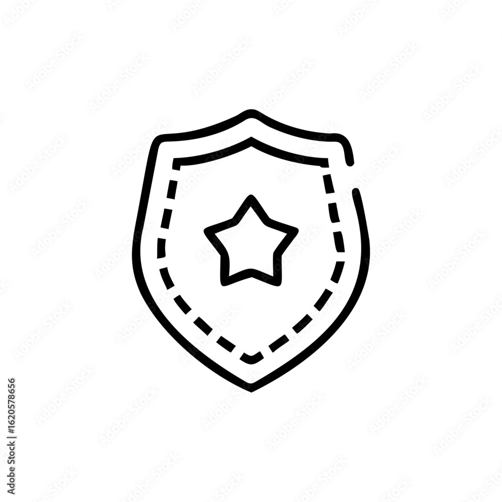 Poster outline security badge with star dashed border on icon symbol