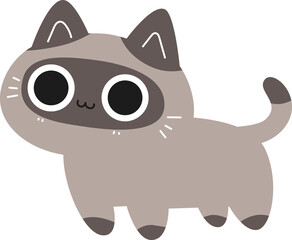 Cute siamese cat smiling cartoon hand drawn simple flat design